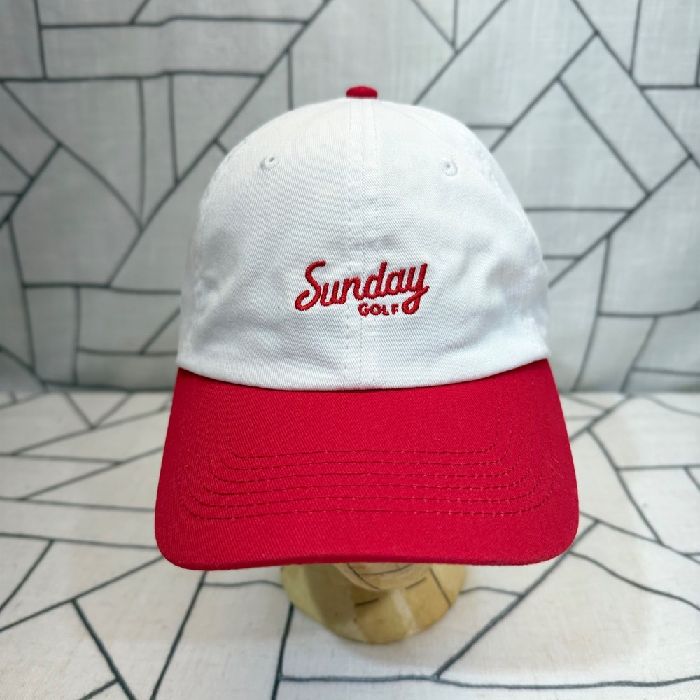 Sunday Golf Hat OS White Red Embroidered Logo Adjustable Strapback Dad Cap
